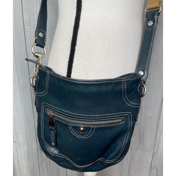 b. makowsky Handbags - B. Makowsky 100% Genuine Leather Blue Crossbody Bag Purse Canvas Strap